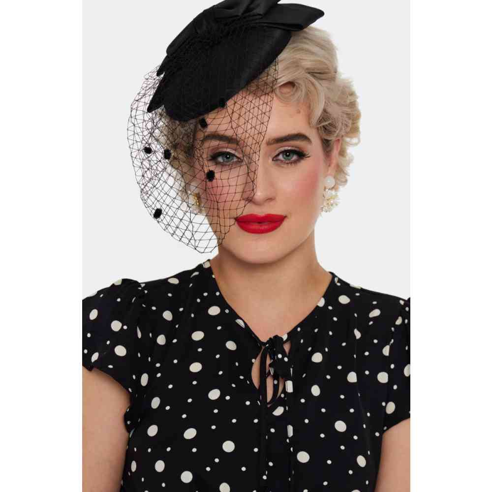 Voodoo Vixen - Bow And Polka Net Fascinator - Black